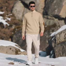 New Autumn European Size Stand-up Collar Long-sleeved Outdoor Sweater Henry Collar Jacquard Texture Needle Sweater Men