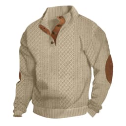 New Autumn European Size Stand-up Collar Long-sleeved Outdoor Sweater Henry Collar Jacquard Texture Needle Sweater Men