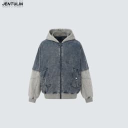 American Style Fake TwoPiece Spliced Sweatshirt Jacket Hooded Distressed Washed Contrasting Top High Street Heavyweight Cardigan