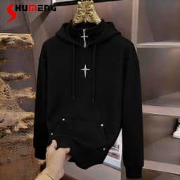 2026 Autumn New Light Luxury Men's Clothing Over Size Trendy Men's Hooded Collar Tops Long Sleeve Loose Handsome Stylish Hoodies