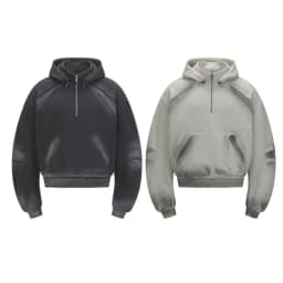American Retro High Street Spliced Men's Half Zip Hoodie Fashion Y2k Streetwear Original Style Hip-hop Loose Hooded Sweatshirt