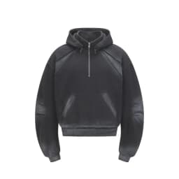 American Retro High Street Spliced Men's Half Zip Hoodie Fashion Y2k Streetwear Original Style Hip-hop Loose Hooded Sweatshirt
