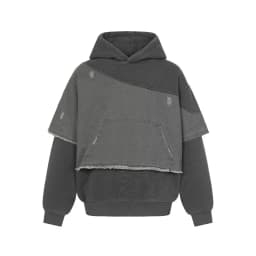 Fake Two Piece Ripped Hole Punk Vintage Hoodie Man Winter Warm Thicken Fleece Gothic Techwear Sweatshirt