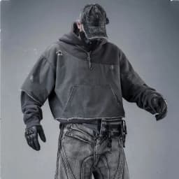 Fake Two Piece Ripped Hole Punk Vintage Hoodie Man Winter Warm Thicken Fleece Gothic Techwear Sweatshirt