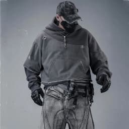 Fake Two Piece Ripped Hole Punk Vintage Hoodie Man Winter Warm Thicken Fleece Gothic Techwear Sweatshirt