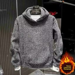 Autumn Winter Knitted Heavyweight Trendy Hoodie Men's Fleece Loose Fashionable Versatile Couple Overhead Shirt Casual Style
