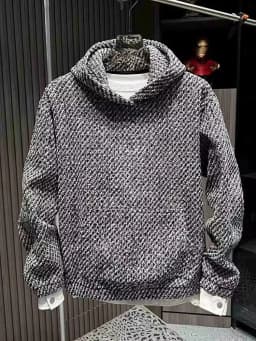 Autumn Winter Knitted Heavyweight Trendy Hoodie Men's Fleece Loose Fashionable Versatile Couple Overhead Shirt Casual Style