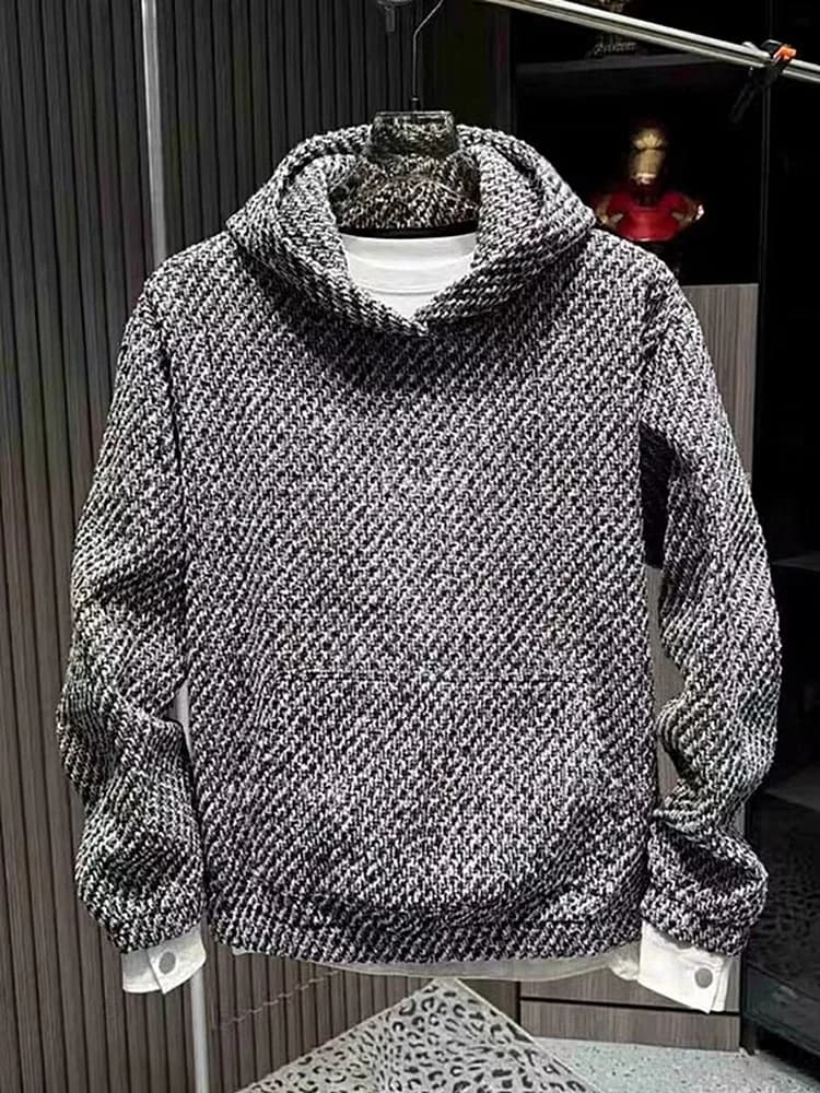 Autumn Winter Knitted Heavyweight Trendy Hoodie Men's Fleece Loose Fashionable Versatile Couple Overhead Shirt Casual Style