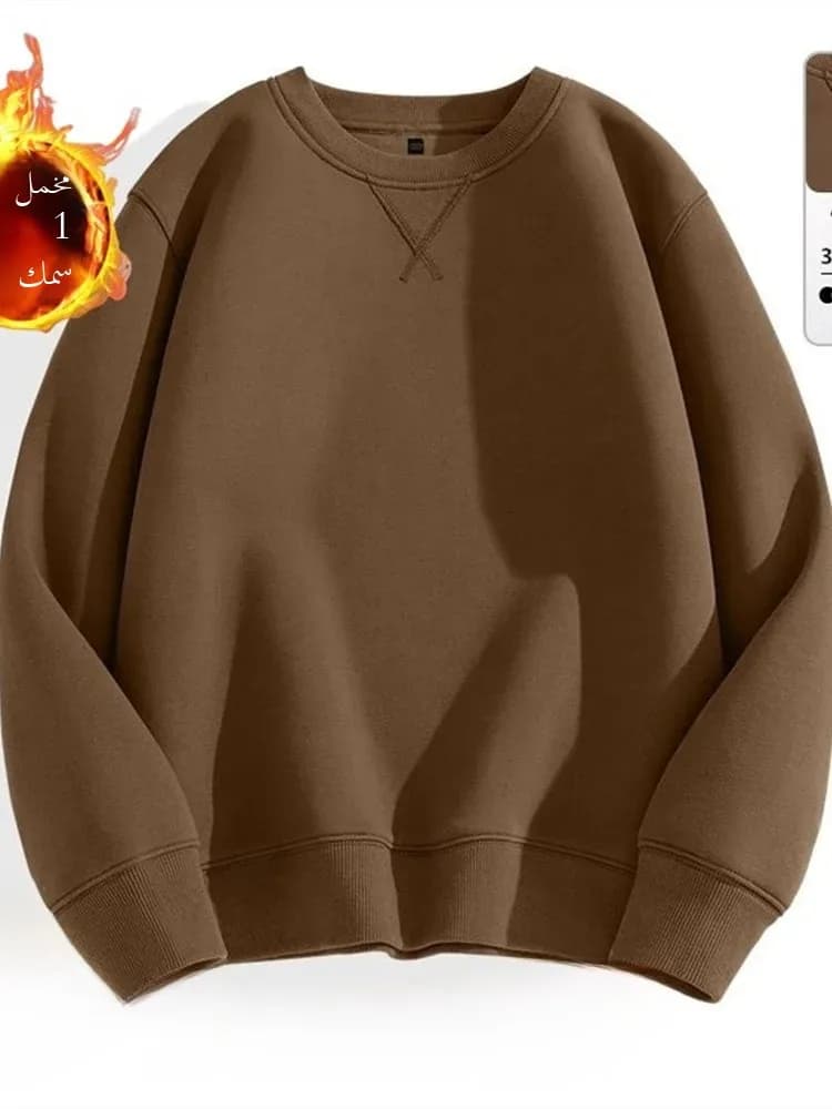 Afashion Heavyweight Color Hoodless Sweatshirt Men's Inverted round Neck Loose plus Size Long Sleeve Overhead Base Shirt