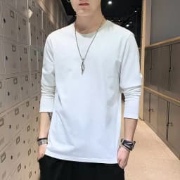 Afashion Heavyweight Color Hoodless Sweatshirt Men's Inverted round Neck Loose plus Size Long Sleeve Overhead Base Shirt