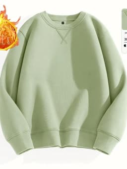 Afashion Heavyweight Color Hoodless Sweatshirt Men's Inverted round Neck Loose plus Size Long Sleeve Overhead Base Shirt