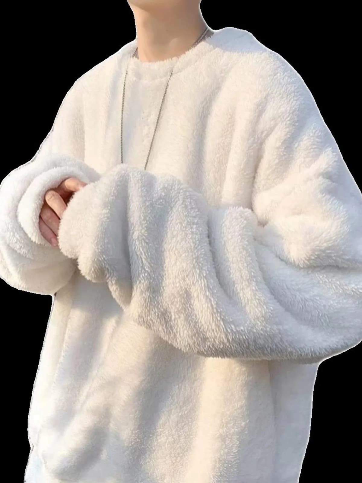 Fleece Lined Warm Sweater Winter Casual Loose Fit Men's Youth Fashion round Neck Single Color No Zipper Chinese Brand