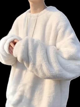 Fleece Lined Warm Sweater Winter Casual Loose Fit Men's Youth Fashion round Neck Single Color No Zipper Chinese Brand