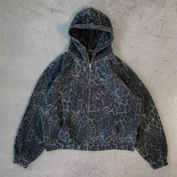 Mens Leopard Print Hoodie 2025 Autumn Winter Gothic Streetwear Zip Up Jacket Vintage Denim Kangaroo Pocket Loose Fit Fashion