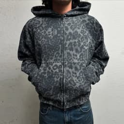 Mens Leopard Print Hoodie 2025 Autumn Winter Gothic Streetwear Zip Up Jacket Vintage Denim Kangaroo Pocket Loose Fit Fashion