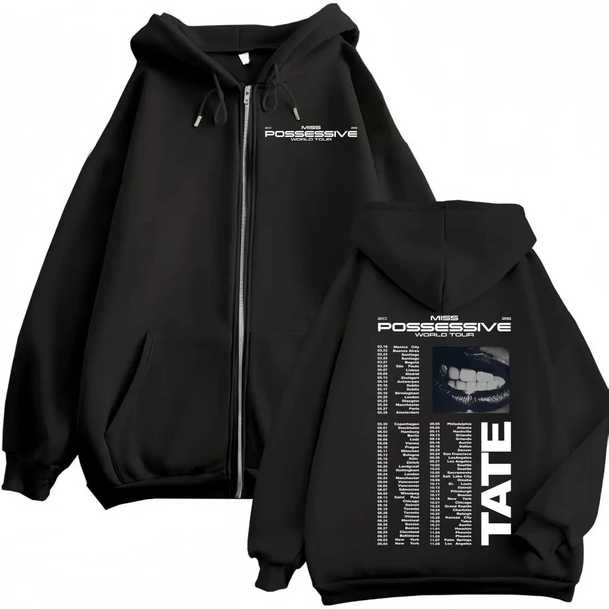 Tate McRae Miss Possessive World Tour 2025 Zipper Hoodie Fashion Vintage Zip Up Sweatshirts Men Women Casual Oversized Pullovers