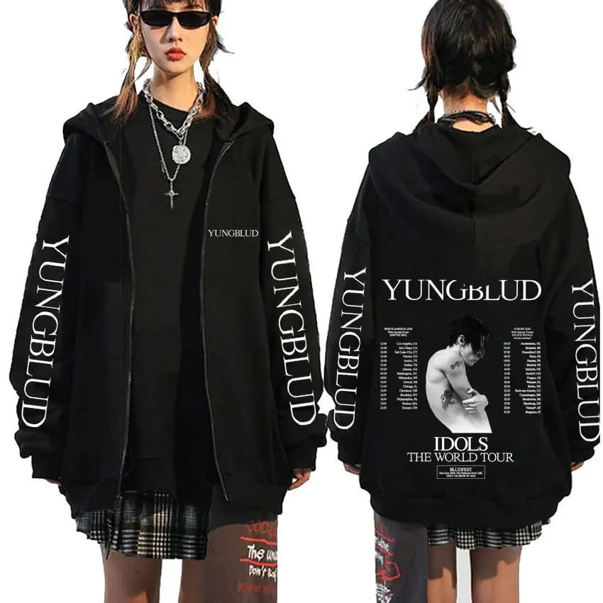 Yungblud IDOLS The World Tour 2025 Zipper Hoodie Fans Gift Men Women Hip Hop Zip Up Hoodies Male Oversized Casual Fleece Jacket