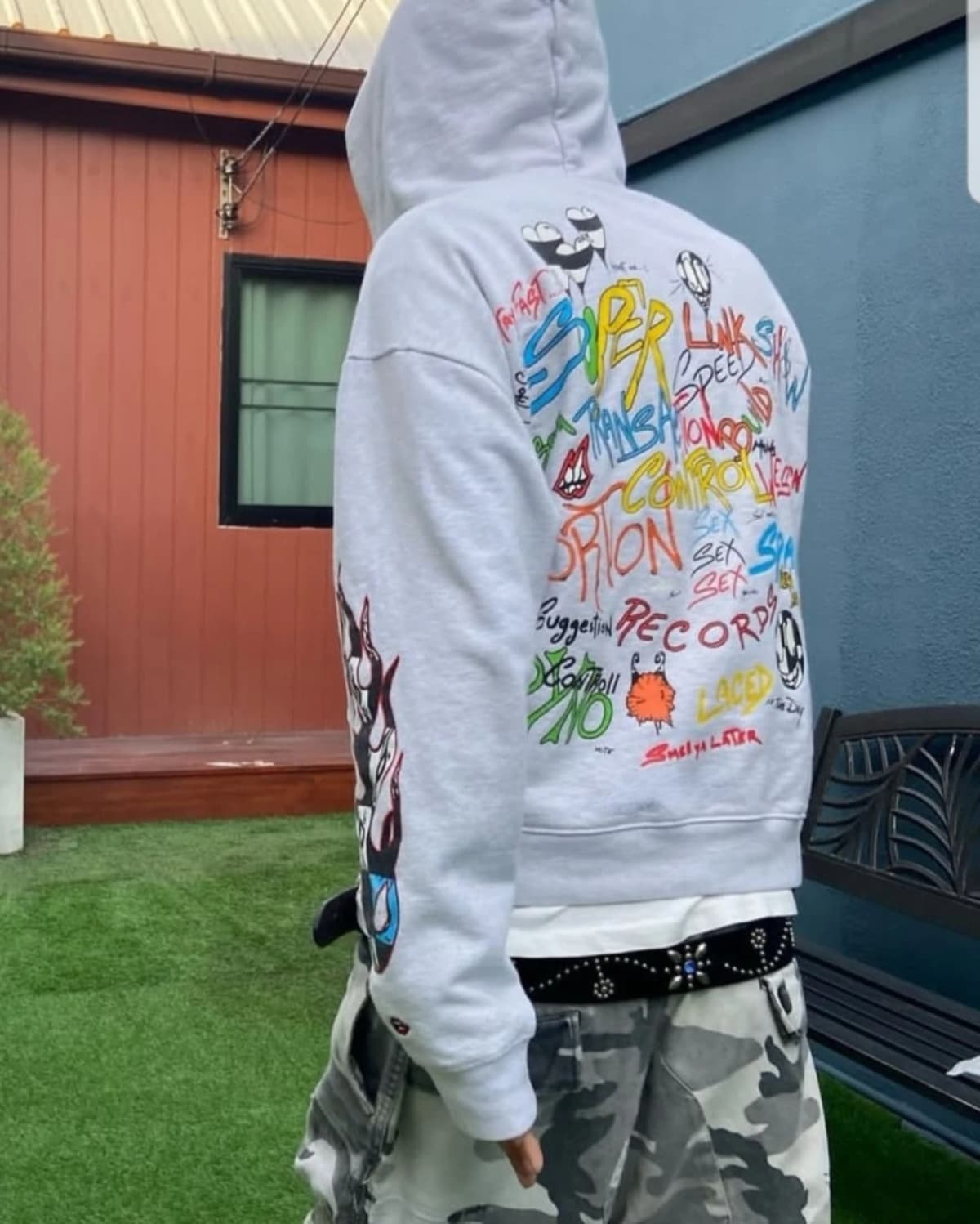 Gothic Hip Hop Rock Letter Graffiti Graphic Print Loose Hoodie Y2k Oversized Vintage Men Hooded Sweatshirt Women Cotton Pullover