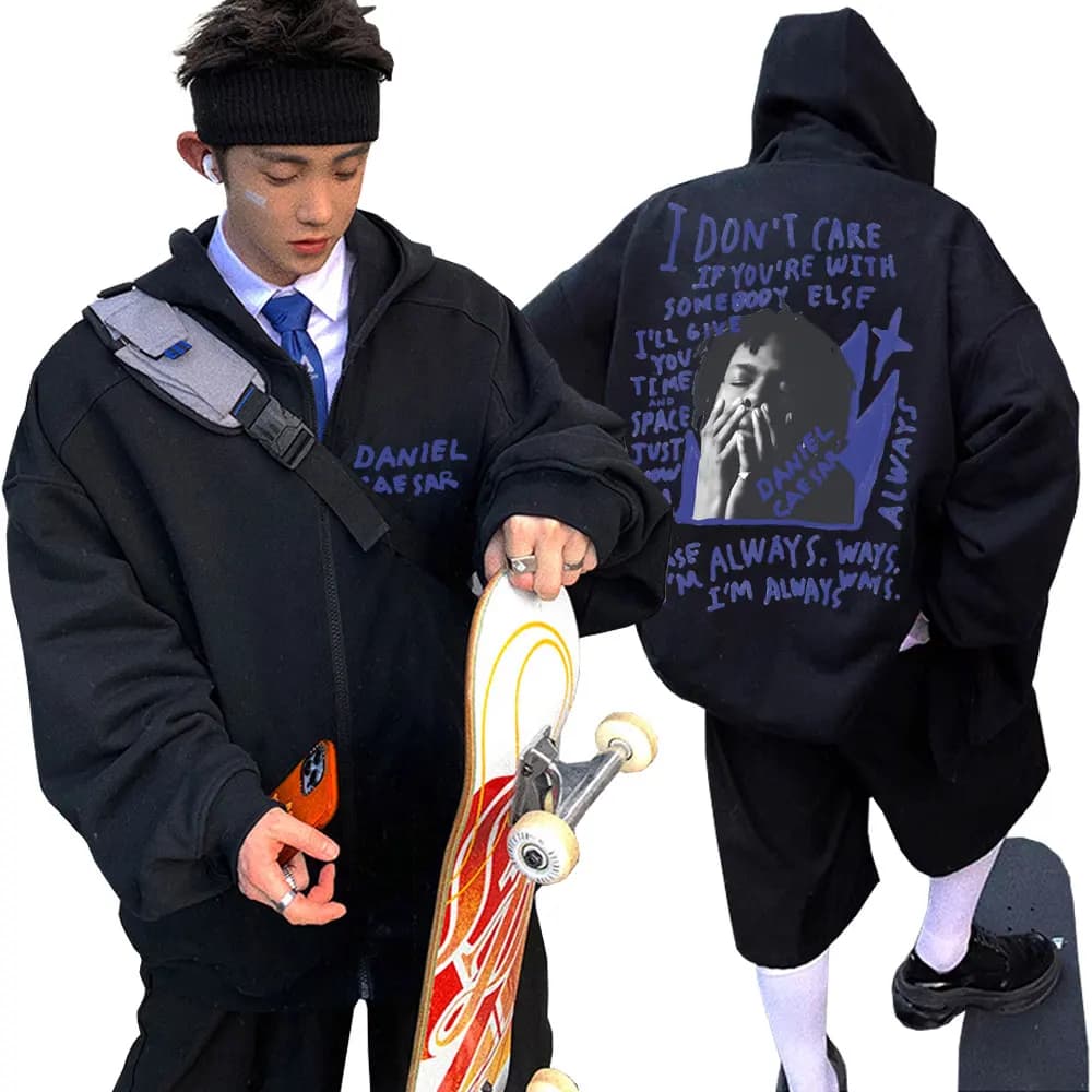 Singer Daniel Caesar Never Enough Always Zipper Hoodie Men Fashion Hip Hop Zip Up Jacket Men's Casual Oversized Zip Up Hoodies
