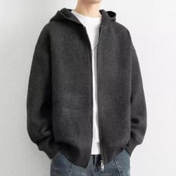 2026 Autumn Winter New Thick Knitted Oversized Hoodie Men Korean Fashion Simple Solid Color Casual Loose Hooded Zipper Jacket
