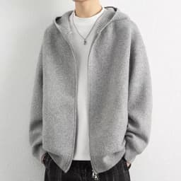 2026 Autumn Winter New Thick Knitted Oversized Hoodie Men Korean Fashion Simple Solid Color Casual Loose Hooded Zipper Jacket