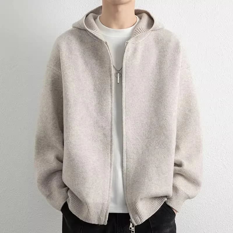 2026 Autumn Winter New Thick Knitted Oversized Hoodie Men Korean Fashion Simple Solid Color Casual Loose Hooded Zipper Jacket