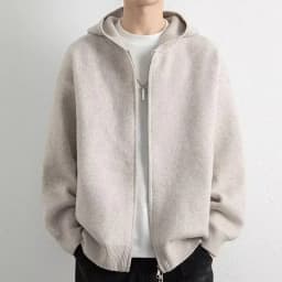 2026 Autumn Winter New Thick Knitted Oversized Hoodie Men Korean Fashion Simple Solid Color Casual Loose Hooded Zipper Jacket