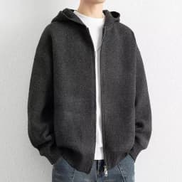 2026 Autumn Winter New Thick Knitted Oversized Hoodie Men Korean Fashion Simple Solid Color Casual Loose Hooded Zipper Jacket
