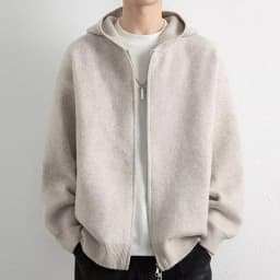2026 Autumn Winter New Thick Knitted Oversized Hoodie Men Korean Fashion Simple Solid Color Casual Loose Hooded Zipper Jacket