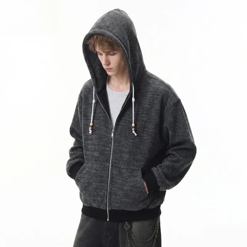American Retro Men's Casual Zipper Hoodie Autumn Winter Fashion Loose Hooded Jacket Japan Korean Streetwear Sweatshirt