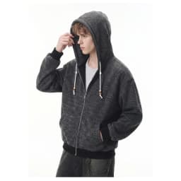 American Retro Men's Casual Zipper Hoodie Autumn Winter Fashion Loose Hooded Jacket Japan Korean Streetwear Sweatshirt