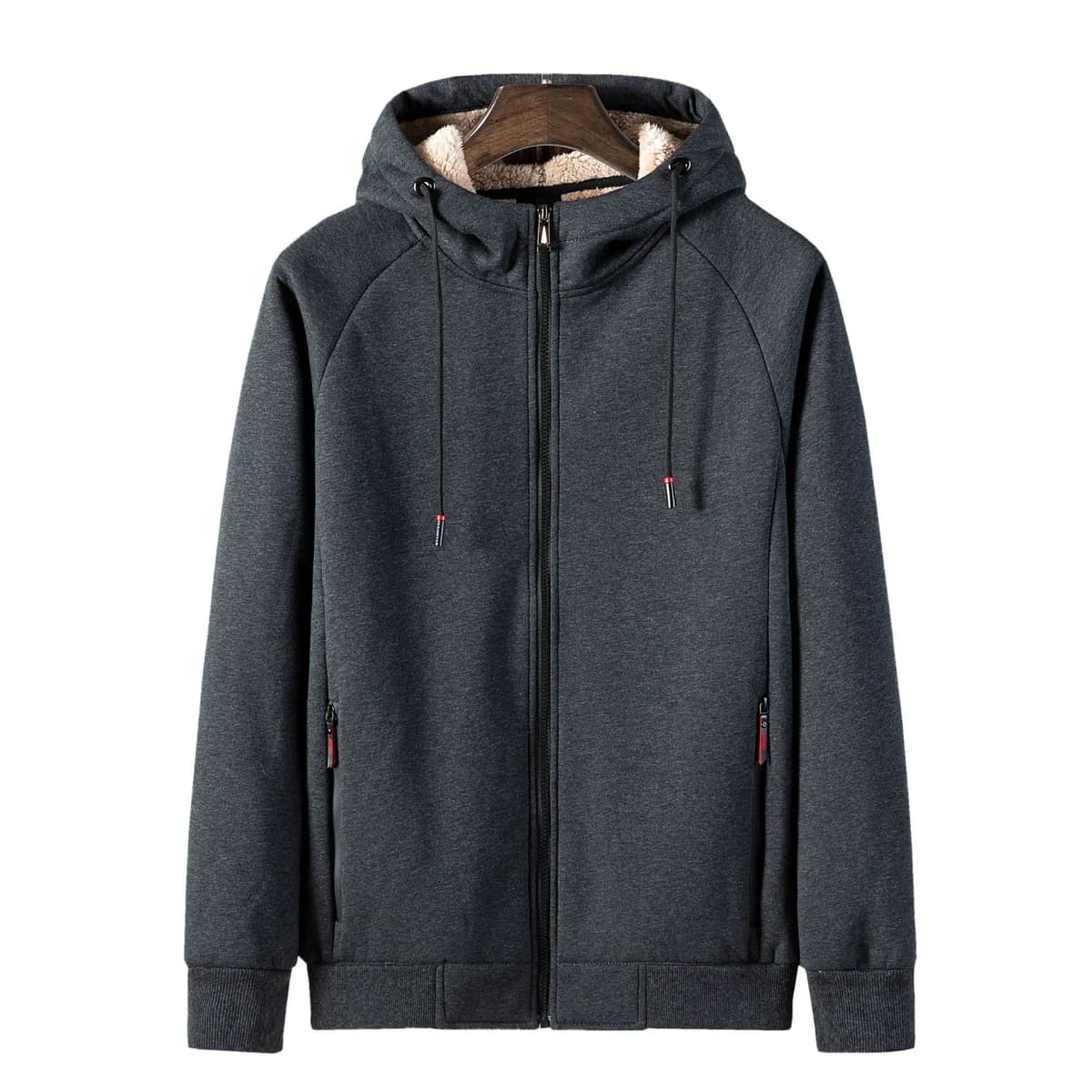 Cashmere Male High Quality hooded sweatshirts male Faux Fur Winter Zipper Long Sleeves Man Sweatshirt Solid Color Fleece Coat