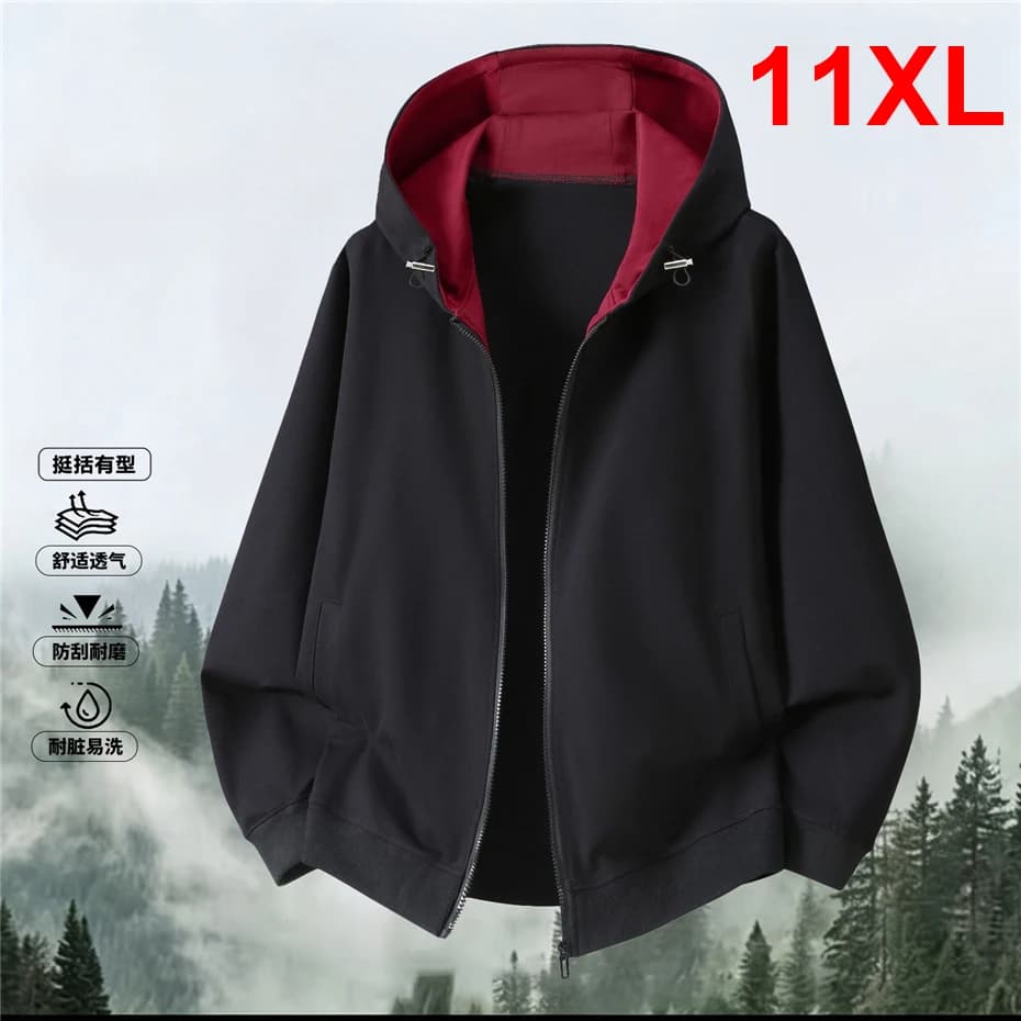 Zippered Hoodie Jacket Men 10XL 11XL Plus Size Hoodies Fashion Casual Solid Color Hoodies Male Spring Autumn
