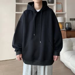 Korean Fashion Oversized Men's Hoodie Autumn Winter New Solid Color Casual Loose Hooded Sweatshirt Japan Streetwear Men Clothing