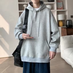 Korean Fashion Oversized Men's Hoodie Autumn Winter New Solid Color Casual Loose Hooded Sweatshirt Japan Streetwear Men Clothing