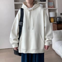 Korean Fashion Oversized Men's Hoodie Autumn Winter New Solid Color Casual Loose Hooded Sweatshirt Japan Streetwear Men Clothing