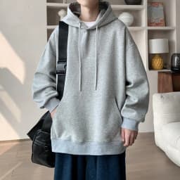 Korean Fashion Oversized Men's Hoodie Autumn Winter New Solid Color Casual Loose Hooded Sweatshirt Japan Streetwear Men Clothing