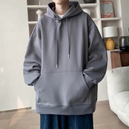 Korean Fashion Oversized Men's Hoodie Autumn Winter New Solid Color Casual Loose Hooded Sweatshirt Japan Streetwear Men Clothing
