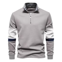 Autumn Long Sleeve Polo Collar Sweatshirt Men's Color-Block Casual Streetwear