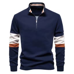 Autumn Long Sleeve Polo Collar Sweatshirt Men's Color-Block Casual Streetwear