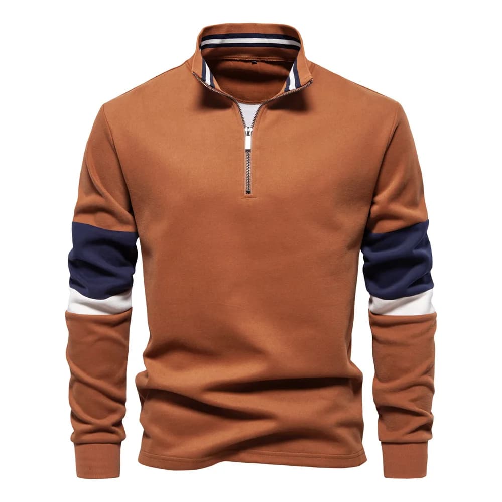 Autumn Long Sleeve Polo Collar Sweatshirt Men's Color-Block Casual Streetwear