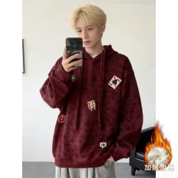 Autumn New Men's Oversized Loose Hoodie Y2k Streetwear Winter Thick Fashion Embroidery Label Hooded Sweatshirt Japan Streetwear