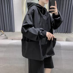 Vintage Hoodie Men's Jacket Chic Streetwear Spring Autumn Loose Fit Casual Pure Color Youth Fashion Bomber Coat