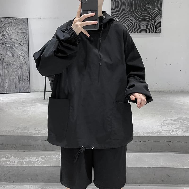 Vintage Hoodie Men's Jacket Chic Streetwear Spring Autumn Loose Fit Casual Pure Color Youth Fashion Bomber Coat