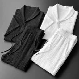 Ice Silk Casual Set Men Summer Large Size Sport Set Trendy Brand Short Sleeve Nine-Piece Pants Two-Piece Set Teenage Boy