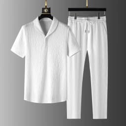 Ice Silk Casual Set Men Summer Large Size Sport Set Trendy Brand Short Sleeve Nine-Piece Pants Two-Piece Set Teenage Boy