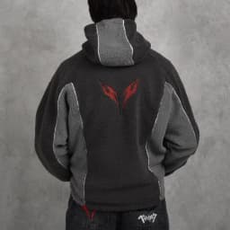 Autumn retro hip-hop street lamb fleece hoodie loose casual patchwork black gray hooded embroidery versatile