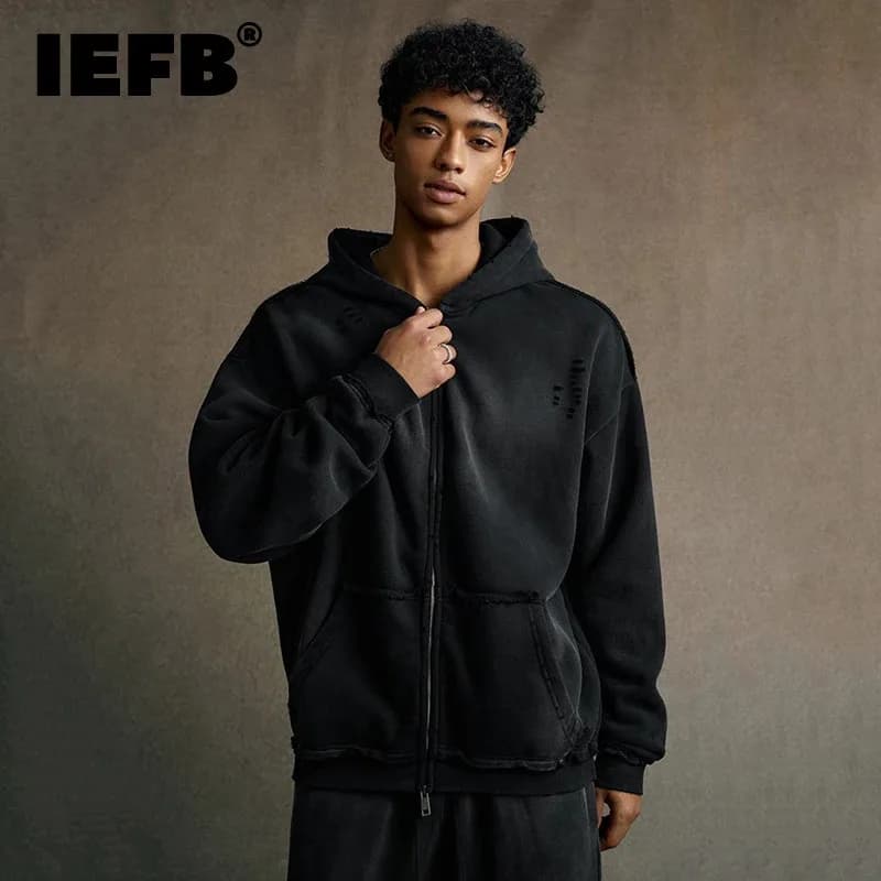 IEFB Men's Clothing High Street Hooded Sweatshirt Men 2026 Autumn American Style Trendy Loose Zipper Hoodeies Cardigan 9X1435