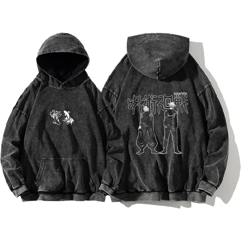 Anime Jujutsu Kaisen Gojo Satoru Geto Suguru Print Hooded Men Women Cotton Hoodies Retro Washed Sweatshirt Harajuku Streetwear