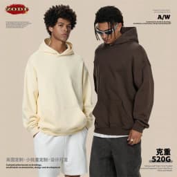 ZODF Fashion Winter 520gsm Man Heavy Weight Hoodie Unisex Loose Warm 100% Cotton Terry Hooded Pullovers Brand Coats HY0030